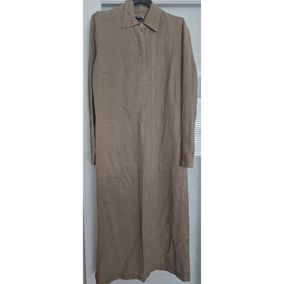 Vintage AKS Amy K Su for Nordstrom Long Sleeve Shirt Dress with Pants Set Taupe - Picture 1 of 15